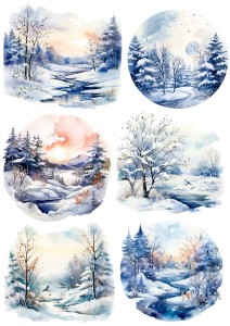 Papier klasyczny A4 do decoupage - widok zimowy, pejzaż, zima 