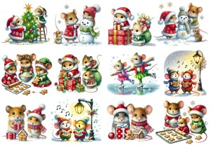 Papier ryżowy A4 do decoupage Artando  - myszy, myszki, zima, święta