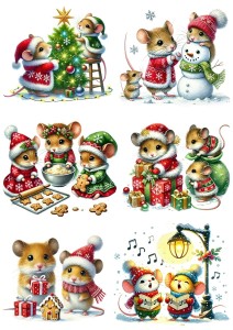 Papier ryżowy A4 do decoupage Artando  - myszy, myszki, zima, święta