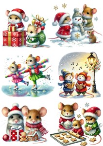 Papier ryżowy A4 do decoupage Artando  - myszy, myszki, zima, święta