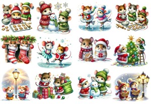 Papier ryżowy A4 do decoupage Artando  - myszy, myszki, zima, święta