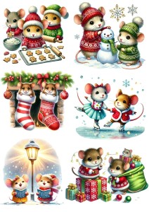 Papier ryżowy A4 do decoupage Artando  - myszy, myszki, zima, święta 