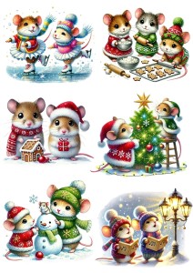 Papier ryżowy A4 do decoupage Artando  - myszy, myszki, zima, święta