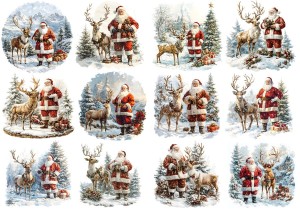 Papier ryżowy A4 do decoupage Artando  - Mikołaj, renifer, zima