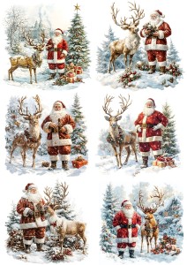 Papier ryżowy A4 do decoupage Artando  - Mikołaj, renifer, zima