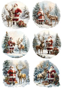 Papier ryżowy A4 do decoupage Artando  - Mikołaj, renifer, zima