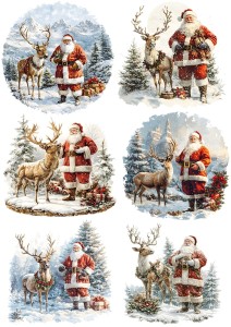 Papier klasyczny A4 do decoupage - Mikołaje, renifery, zima