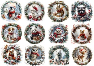 Papier klasyczny A4 do decoupage - zwierzęta, ptaki, święta, zima