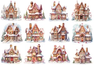 Papier ryżowy A4 do decoupage Artando  - domek, chatka z piernika i lukru, zima, święta