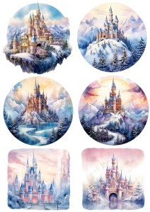 Papier ryżowy A4 do decoupage Artando  - widok zimowy, pejzaż, zima, zamek, góry