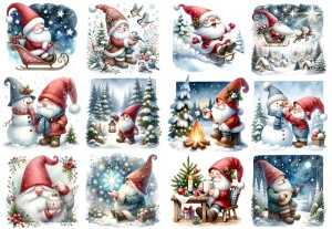 Papier ryżowy A4 do decoupage Artando  - krasnal, gnom, skrzat, widok, pejzaż, zima,