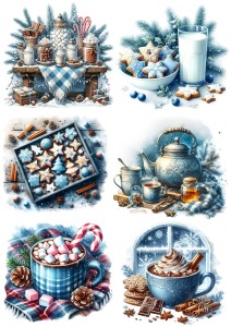 Papier ryżowy A4 do decoupage Artando  - pierniki, ciastka, słodycze, czekolada, imbryk, zima