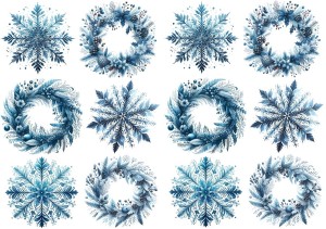 Papier ryżowy A4 do decoupage Artando  - śnieżynki, płatki śniegu, gwiazdki, wianki