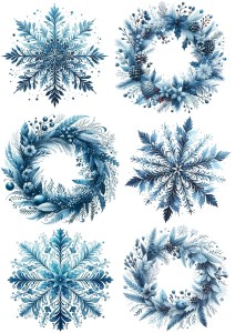 Papier ryżowy A4 do decoupage Artando  - śnieżynki, płatki śniegu, gwiazdki, wianki