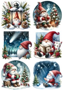 Papier ryżowy A4 do decoupage Artando  - Mikołaje, choinki, zima, święta, krasnale