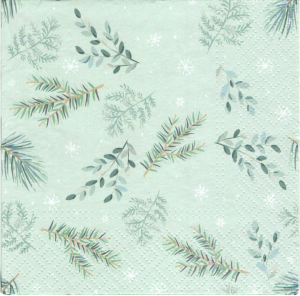 Serwetka decoupage 33x33 cm - gałązki, liście, igły, śnieżynki