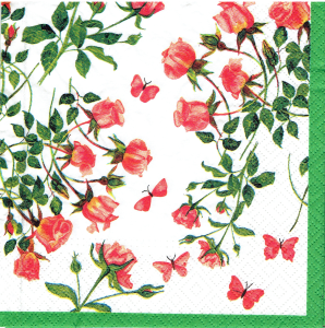 Serwetka decoupage 33x33 cm - kwiaty, róże, róża, motyle