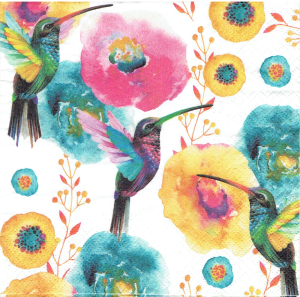 Serwetka decoupage 33x33 cm - kwiaty, ptaki