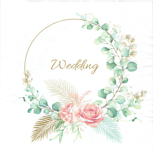 Serwetka decoupage 33x33 cm - kwiaty, róże, liście, wianek, Wedding, ślub