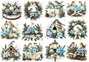 Papier ryżowy A4 do decoupage Artando  - ptaki, ptaszki, stroiki, poinsecja