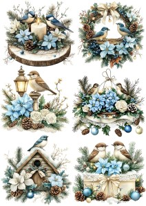 Papier ryżowy A4 do decoupage Artando  - ptaki, ptaszki, stroiki, poinsecja