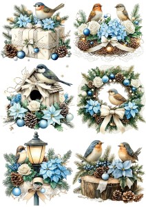 Papier ryżowy A4 do decoupage Artando  - ptaki, ptaszki, stroiki, poinsecja