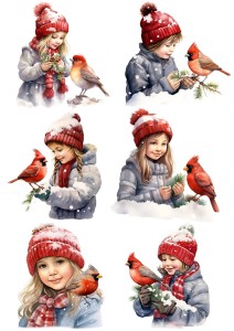 Papier ryżowy A4 do decoupage Artando  - ptaki, ptaszki, Kardynały, dzieci, dziecko, zima