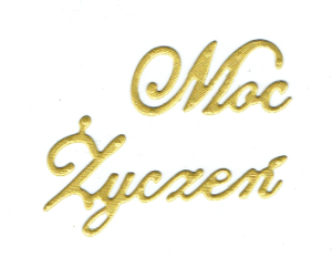 Scrapki papierowe złote perłowe napis "Moc Życzeń" - 5 sztuk