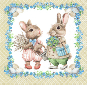 Serwetka decoupage 33x33 cm - Wielkanoc, zające, zajączki, kwiaty