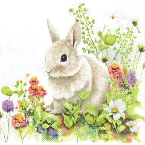 Serwetka decoupage 33x33 cm - Wielkanoc, zając, zajączek, kwiaty