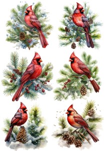 Papier ryżowy A4 do decoupage Artando  - ptaki, ptaszki, Kardynały, zima