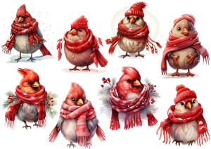 Papier ryżowy A4 do decoupage Artando  - ptaki, ptaszki, Kardynały w szalikach, zima 