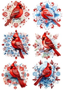 Papier ryżowy A4 do decoupage Artando  - ptaki, ptaszki, Kardynały, kwiaty, wzorki, zima