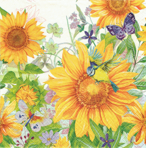Serwetka decoupage 33x33 cm - kwiaty, słoneczniki, motyle