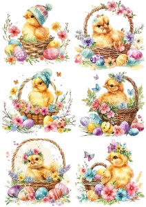 Papier ryżowy A4 Artando do decoupage - Wielkanoc, kurczaki, koszyki, pisanki, kwiaty