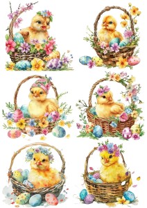 Papier ryżowy A4 Artando do decoupage - Wielkanoc, kurczaki, koszyki, pisanki, kwiaty