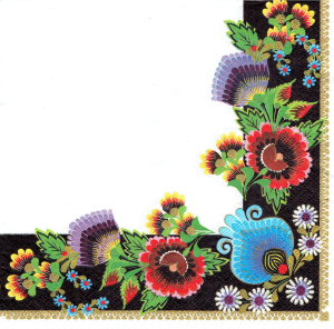 Serwetka decoupage 33x33 cm - ludowa, folklor, kwiaty łowickie