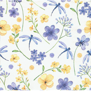 Serwetka decoupage 33x33 cm - kwiaty, kwiatki, ważki