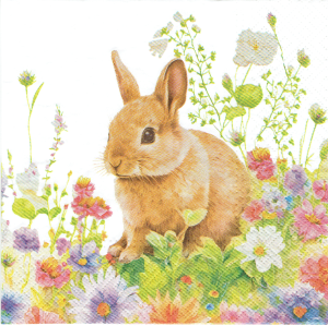 Serwetka decoupage 33x33 cm - Wielkanoc, zając, zajączek, kwiaty