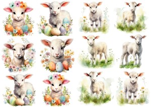 Papier ryżowy A4 Artando do decoupage - Wielkanoc, baranki, owce, jagnięta, pisanki, kwiaty 