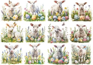 Papier ryżowy A4 Artando do decoupage - Wielkanoc, owieczki, baranki, jagnięta, pisanki, kwiaty 