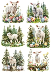 Papier ryżowy A4 Artando do decoupage - Wielkanoc, owieczki, baranki, jagnięta, pisanki, kwiaty, grzyby