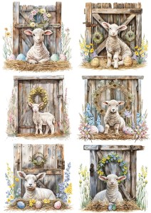 Papier ryżowy A4 Artando do decoupage - Wielkanoc, owieczki, baranki, jagnięta,  pisanki, deski, kwiaty