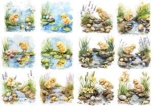 Papier ryżowy A4 Artando do decoupage - Wielkanoc, kurczaki, pisanki, kwiaty, strumyk