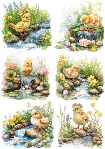 Papier ryżowy A4 Artando do decoupage - Wielkanoc, kurczaki, pisanki, kwiaty, strumyk