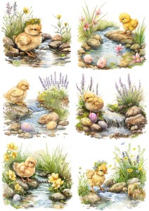 Papier ryżowy A4 Artando do decoupage - Wielkanoc, kurczaki, pisanki, kwiaty, strumyk