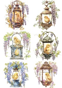 Papier ryżowy A4 Artando do decoupage - Wielkanoc, kurczaki, lampiony, kwiaty, wisteria