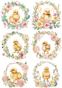 Papier ryżowy A4 Artando do decoupage - Wielkanoc, kurczaki, pisanki, kwiaty, wianki