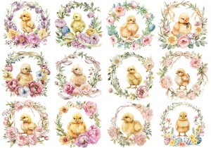 Papier ryżowy A4 Artando do decoupage - Wielkanoc, kurczaki, pisanki, kwiaty, wianki