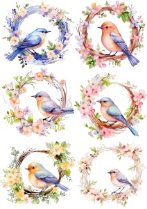 Papier ryżowy A4 Artando do decoupage - ptaki, ptaszki, kwiaty, wianki